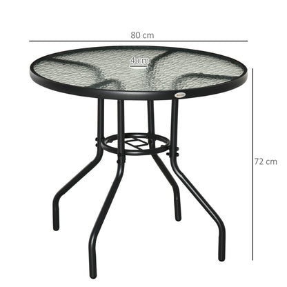 Outsunny Mesa De Jardín Redonda Ø80x72 Cm Con Agujero Para Sombrilla Negro_2