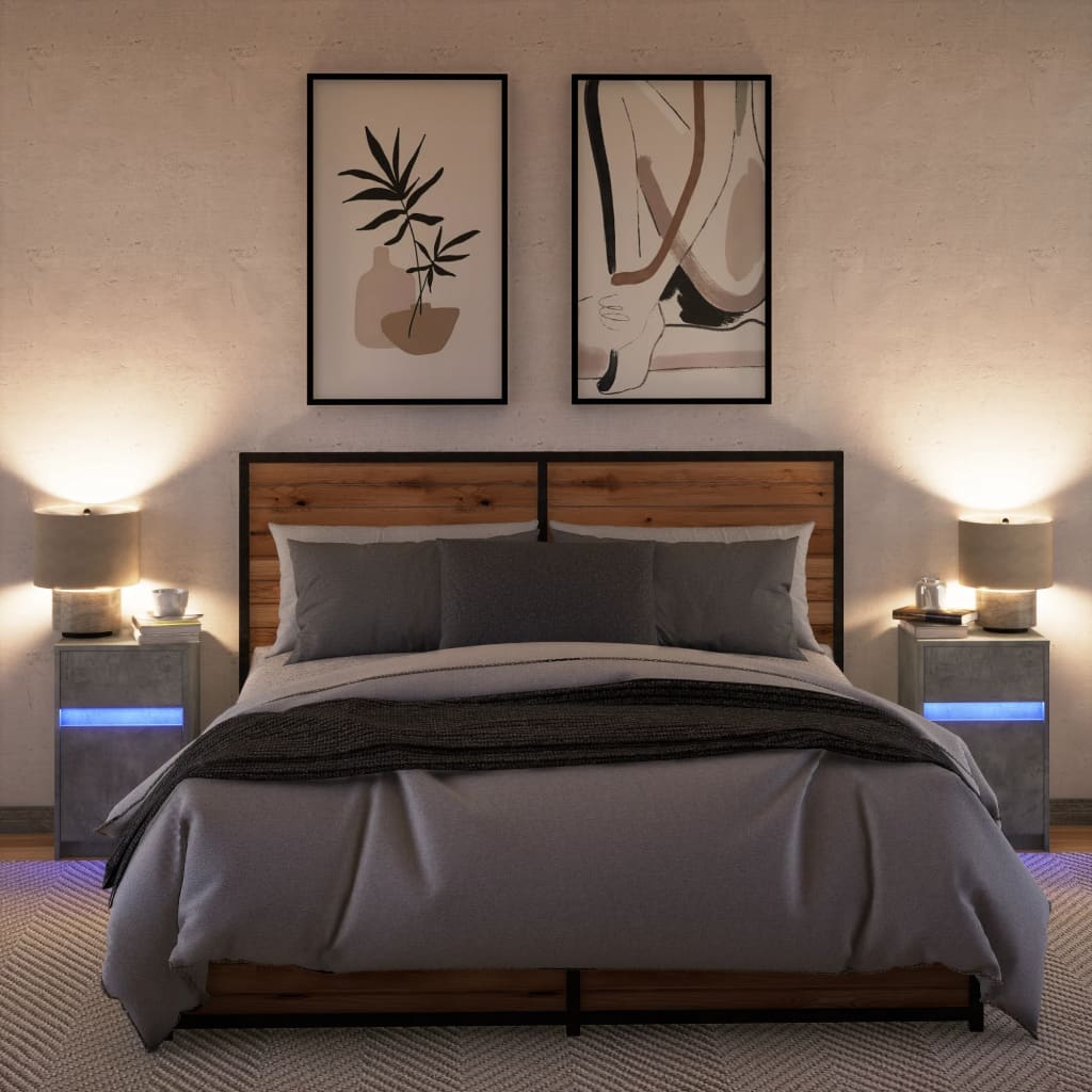 Mesita De Noche Luces Led 2 Uds Madera Ingeniería Gris Hormigón_2