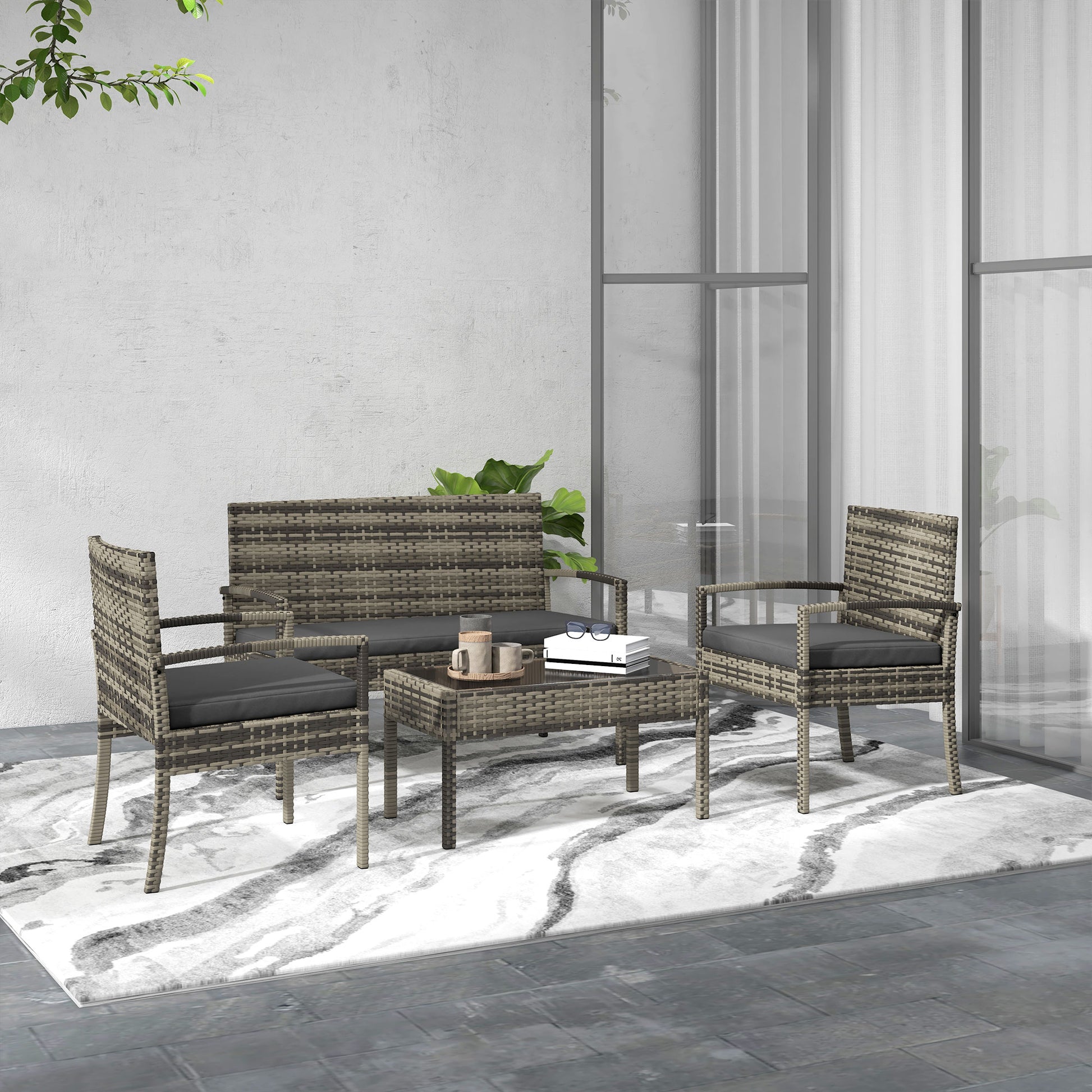 Outsunny Conjunto De Jardín De Ratán Sintético De 4 Piezas Gris_1