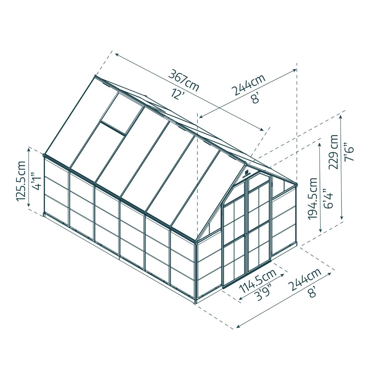 Estufa de jardim híbrida Canopia Balance em policarbonato 367x244x229 cm prateado