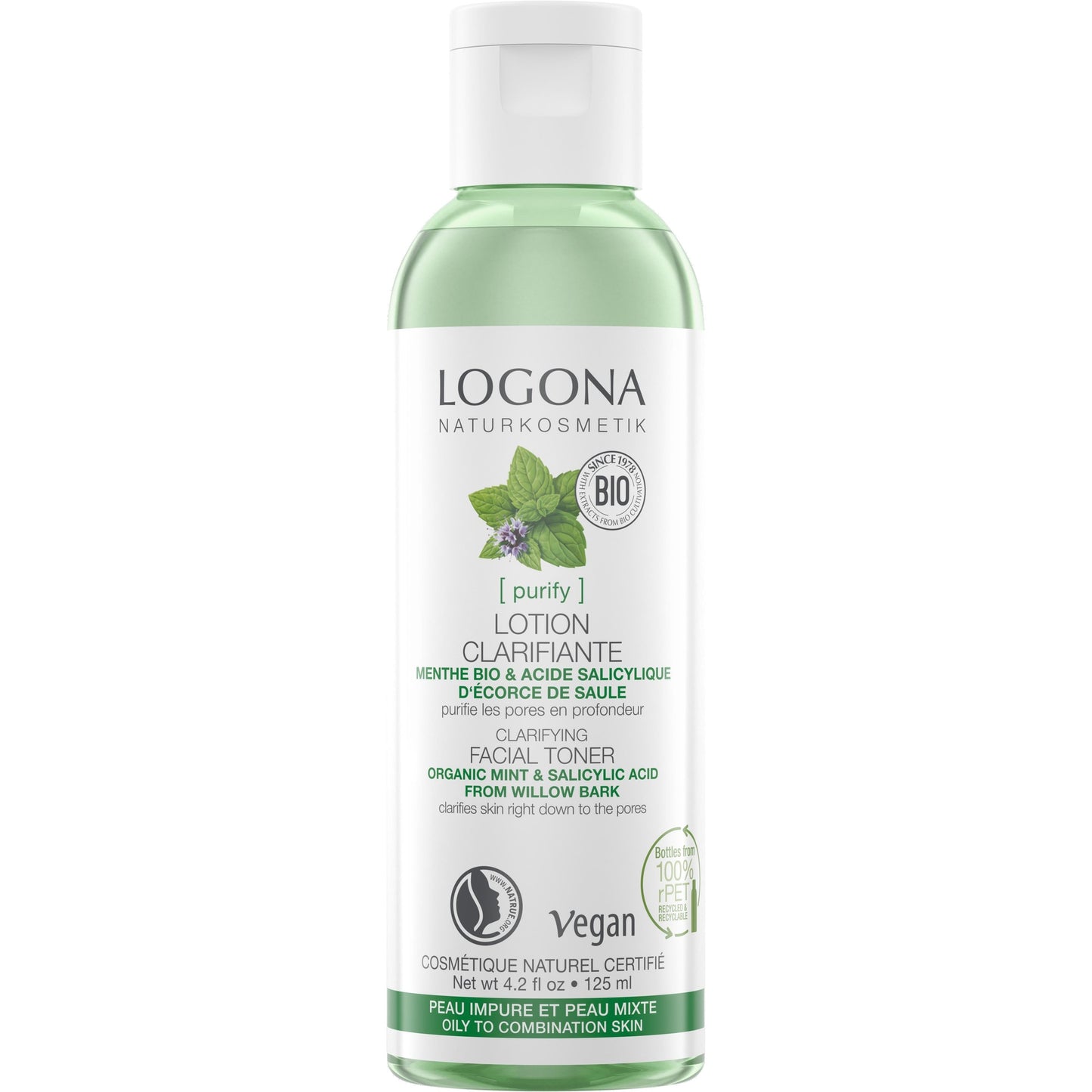 Tónico Facial Purificante de Hortelã e Ácido Salicílico Logona 125ml
