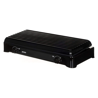 Cocina Gas Portátil Camping, 2 Quemadores, Rejilla Esmaltada, Tapa Protectora, Normativa G30-37 Mbar Mpm Kn-02/1kb Negro_1