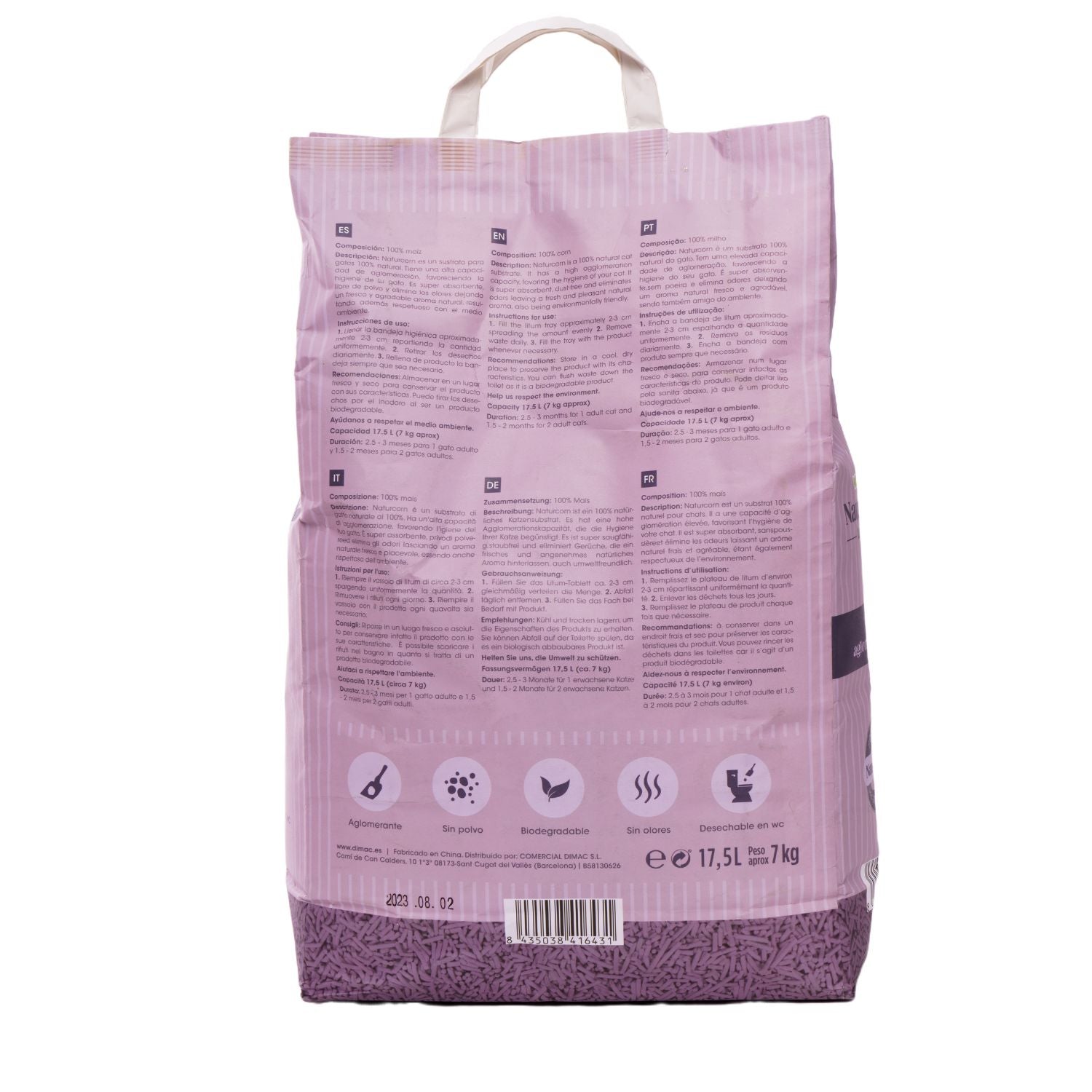 Sustrato Absorbente Wuapu Naturcorn Lavanda En Pelet Biodegradable Para Gato 3 Uds 17'5l_5