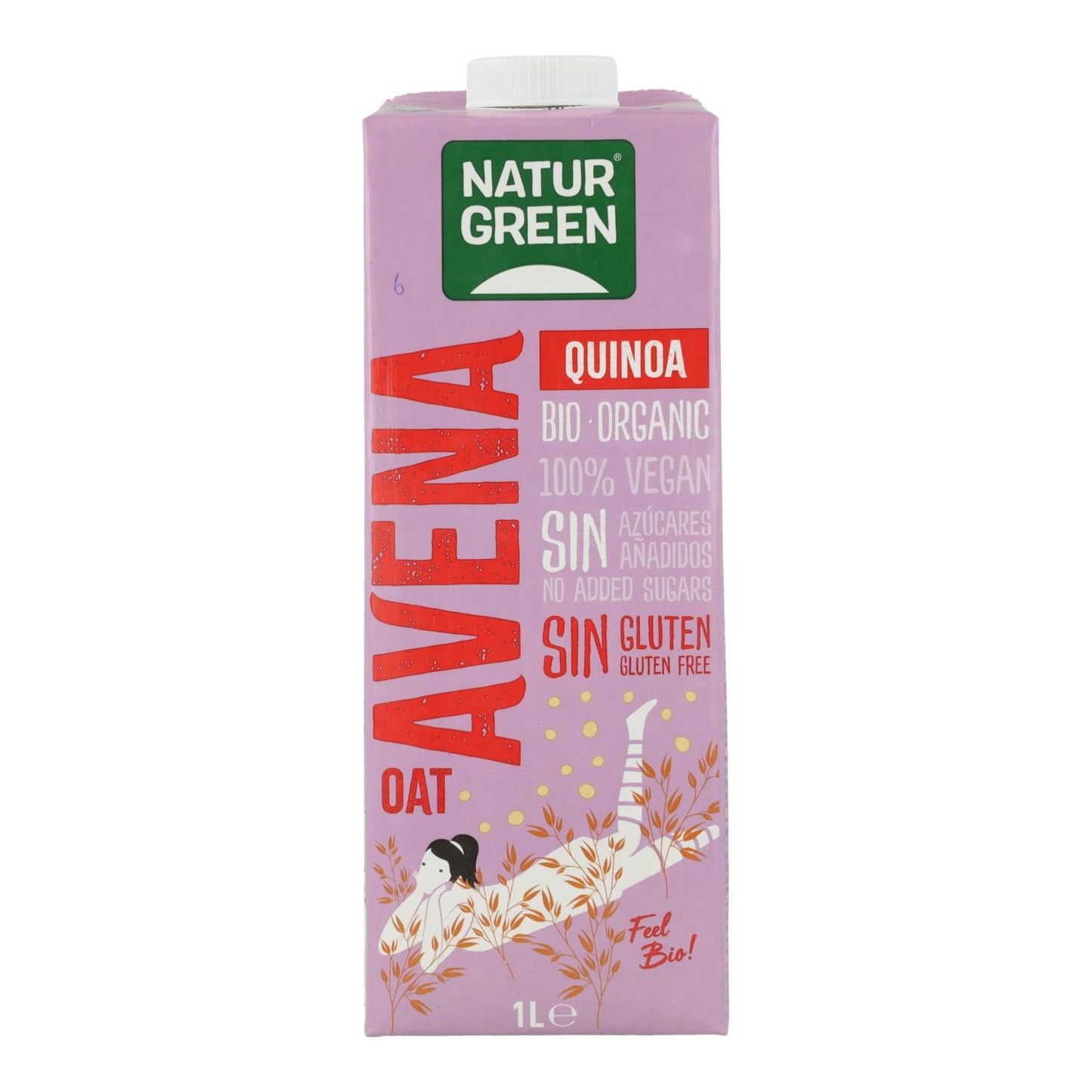 Embalagem de 6 bebidas orgânicas de aveia e quinoa sem glúten NaturGreen, 1 litro