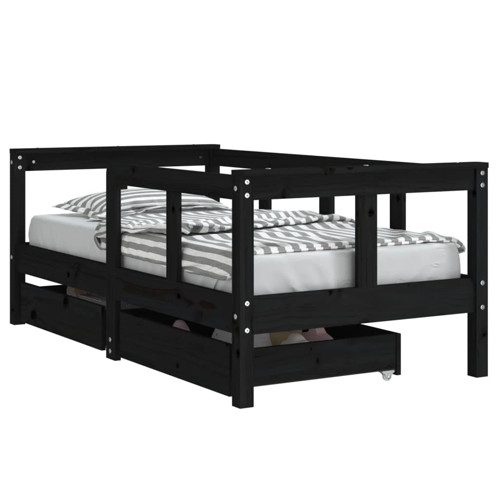 Vidaxl Estructura De Cama Niños Con Cajones Madera Pino Negro 70x140cm_0