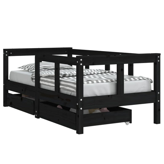 Vidaxl Estructura De Cama Niños Con Cajones Madera Pino Negro 70x140cm_0