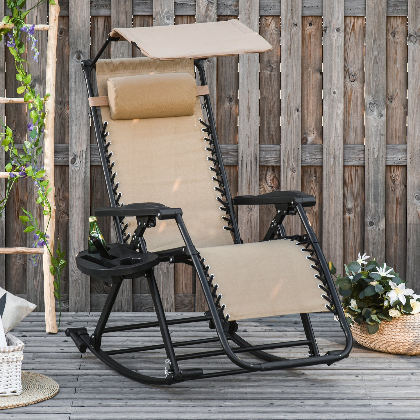 Outsunny Silla Mecedora De Jardín Plegable Con Techo Reposacabezas Extraíble_1