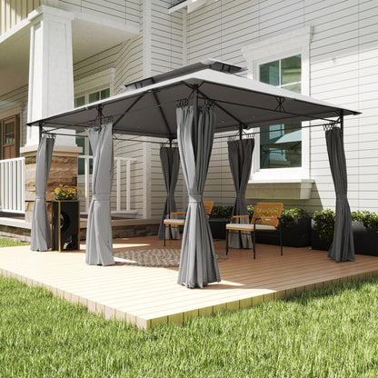 Outsunny Cenador Para Jardín 4x3 M Con Doble Techo Paredes Laterales Gris Oscuro_4