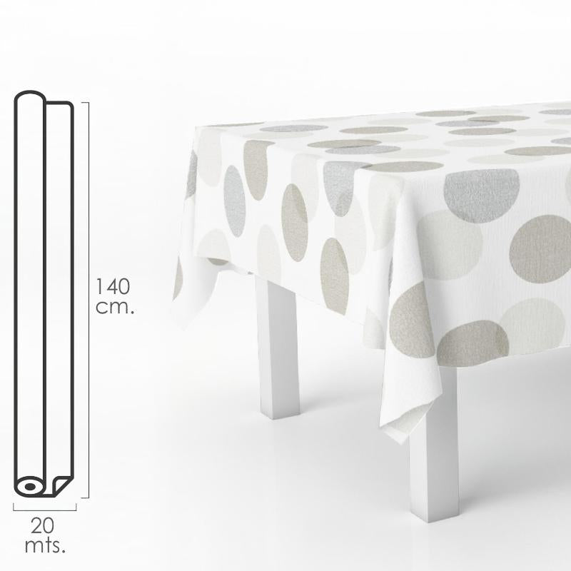 Mantel Hule Rectangular Circulos Beis. Impermeable Antimanchas Pvc 140 Cm. X 20 Metros. Rollo Recortable. Interior Y Exterior_0