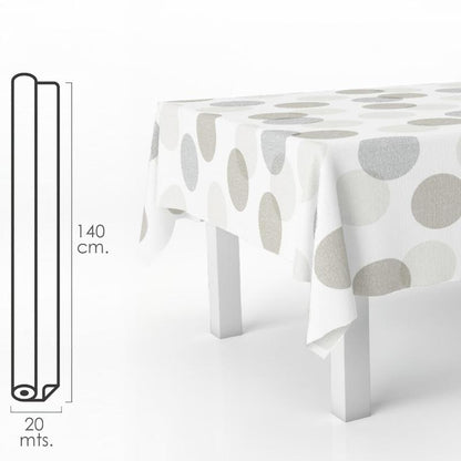 Mantel Hule Rectangular Circulos Beis. Impermeable Antimanchas Pvc 140 Cm. X 20 Metros. Rollo Recortable. Interior Y Exterior_0