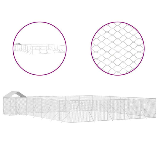 Perrera Exterior Con Toldo Acero Galvanizado Plata 12x12x2,5 M_0