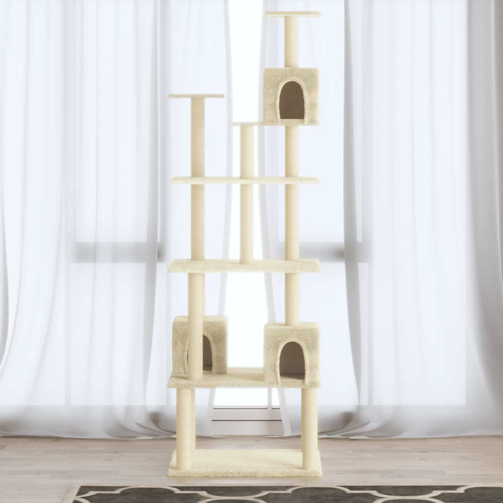 Rascador Para Gatos Con Postes De Sisal Crema 188 Cm_1