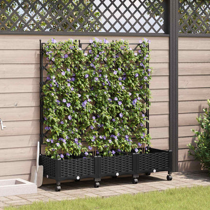 Jardinera Con Enrejado Y Ruedas 3 Uds. Negro Pp_1