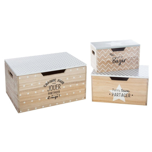 Conjunto De 3 Cajas De Almacenamiento De Madera_0