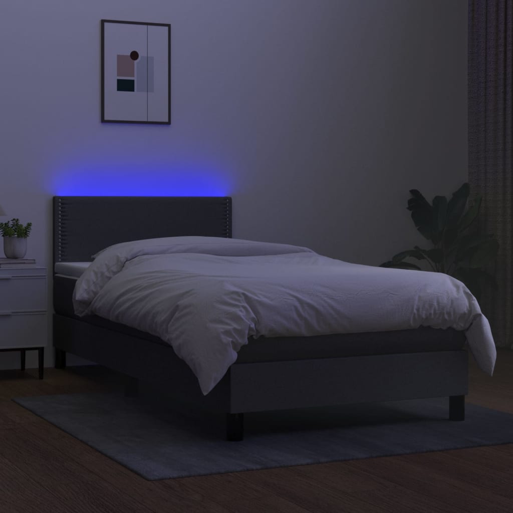 Cama Box Spring Colchón Y Luces Led Tela Gris Oscuro 80x200 Cm / Vetonek_0