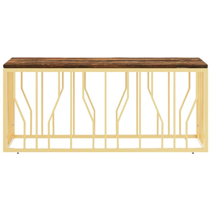 Mesa De Centro Acero Inoxidable Madera Maciza Reciclada Dorada_1