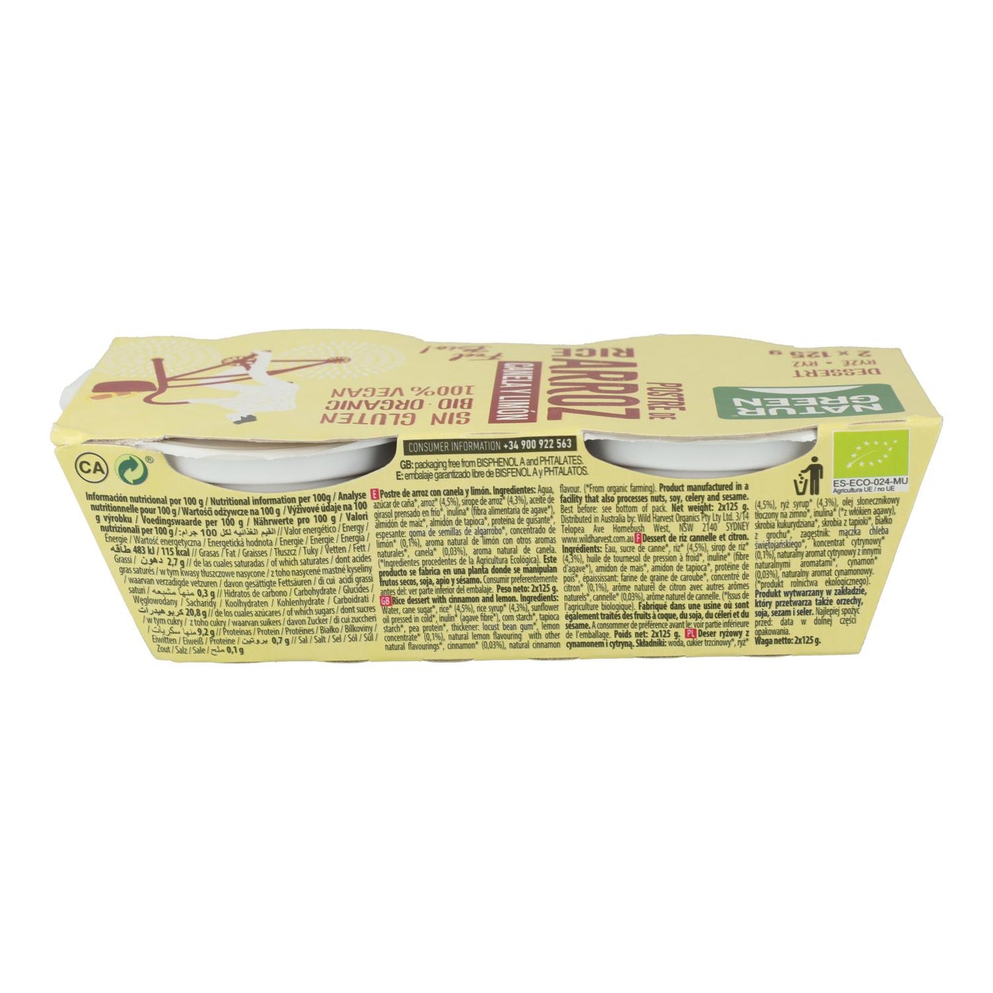 Sobremesa de Arroz com Canela e Limão NaturGreen, 2 x 125 g