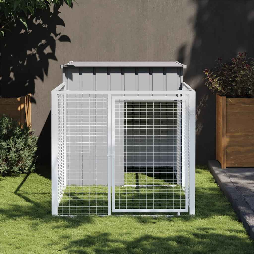 Vidaxl Caseta Para Perro Con Corral Gris Claro 110x201x110 Cm Acero Galvanizado_1