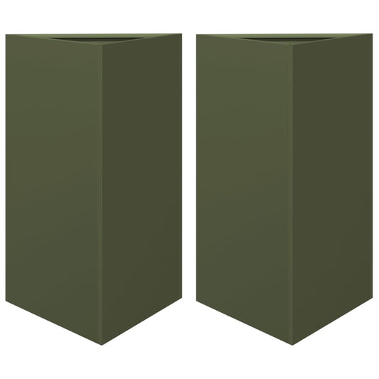 Jardineras Triangulares 2 Uds Acero Verde Oliva 50x43x75 Cm_0