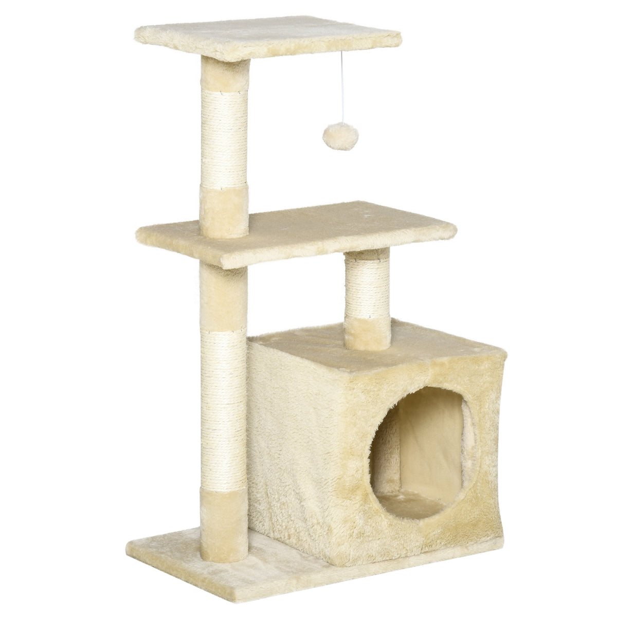Pawhut Árbol Rascador Para Gatos 50x30x81,5 Cm Con Postes Plataformas Caja Bola_1