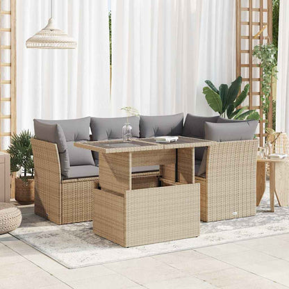 Juego De Sofás Jardín Con Cojines 5 Pzas Ratán Sintético Beige / Vetonek_3
