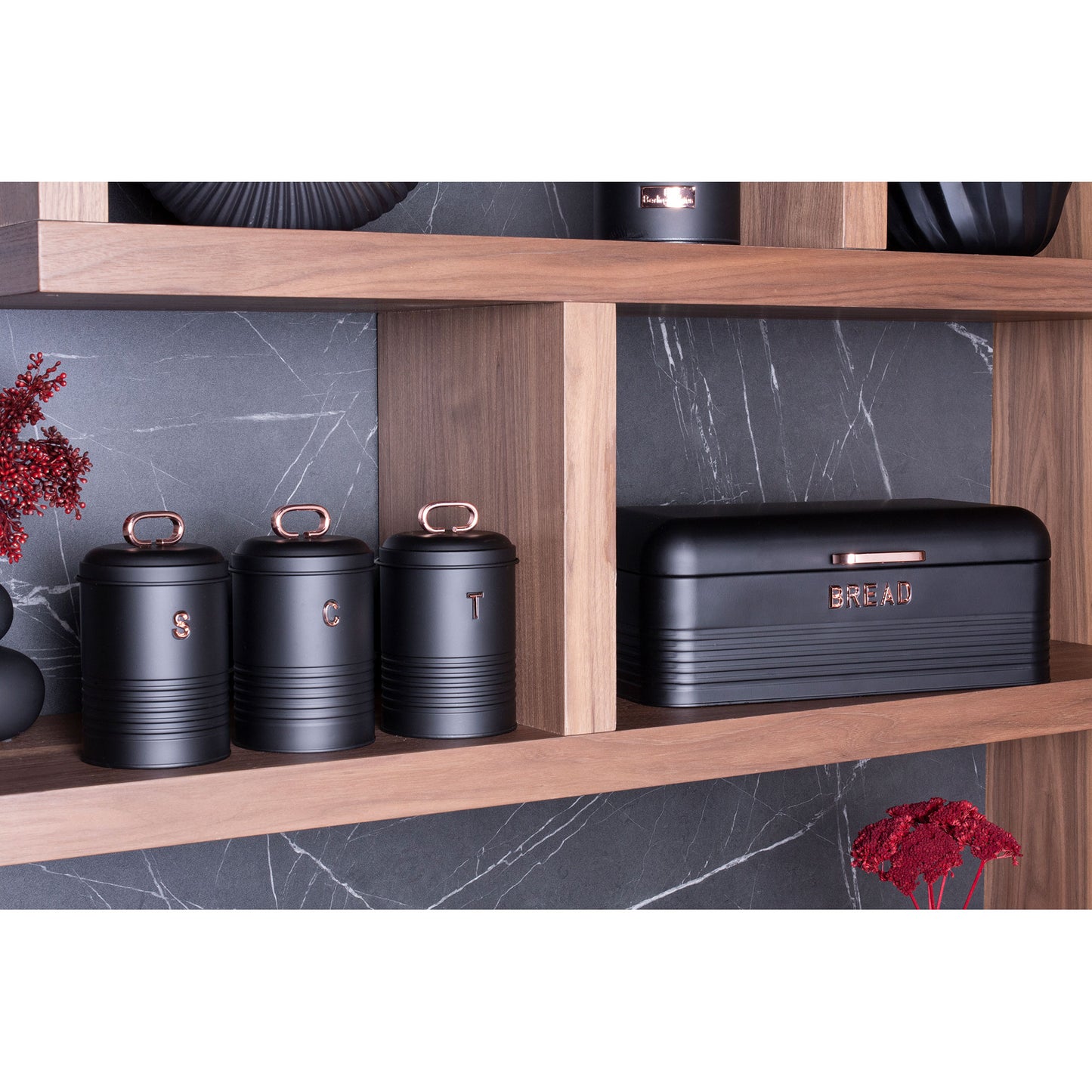 Panera De Mesa +juego 3 Botes Cocina Almacenaje Acero Inoxidable Contenedor De Pan Con Tapa Berlinger Haus Black Rose, Oro Rosado/negro_4