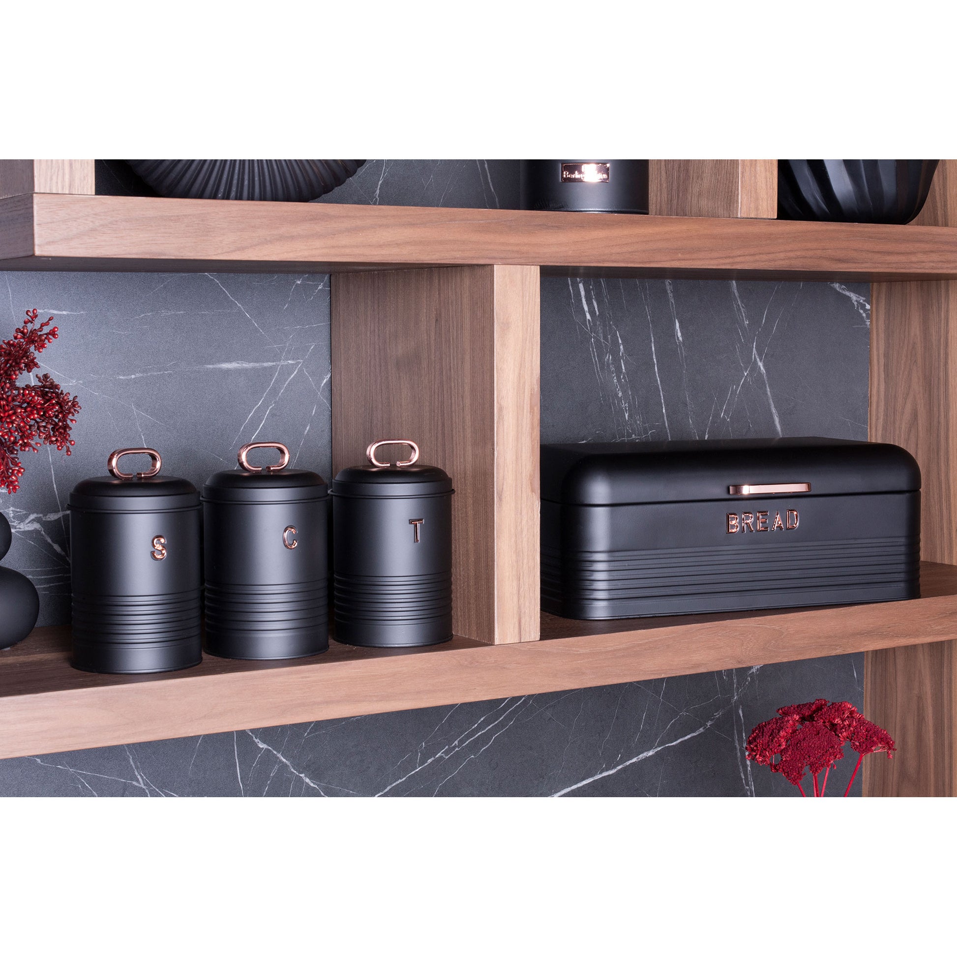 Panera De Mesa +juego 3 Botes Cocina Almacenaje Acero Inoxidable Contenedor De Pan Con Tapa Berlinger Haus Black Rose, Oro Rosado/negro_4