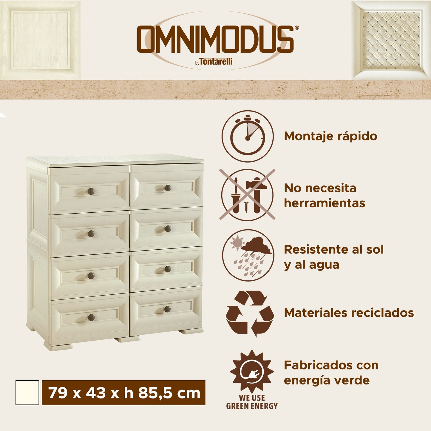 Cajonera Ancha 8 Cajones Gris