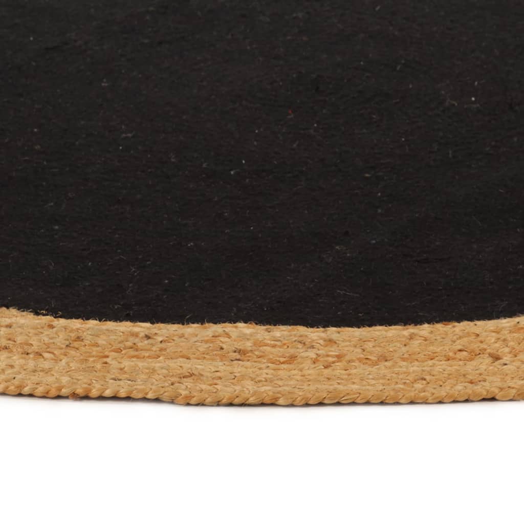 Alfombra Trenzada Yute Y Algodón Redonda Negra Y Natural 150 Cm / Vetonek_5