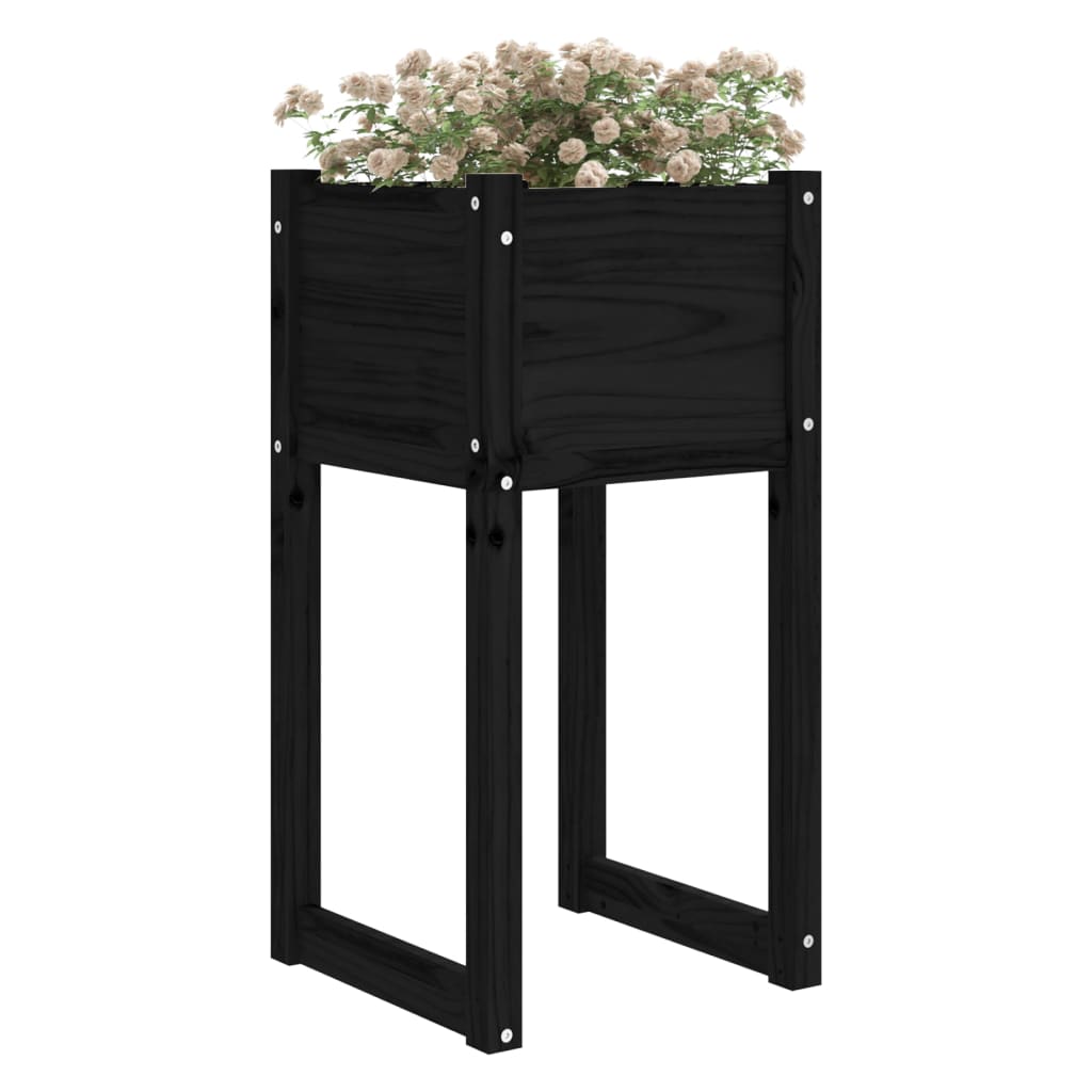 Jardinera 2 Unidades Madera Maciza De Pino Negro 40x40x81 Cm_2