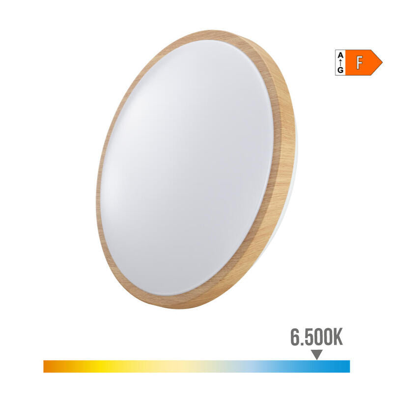Aplique Superficie Circular Led 18w 1820lm 6400k Ø33x7,3cm Efecto Madera Edm_0