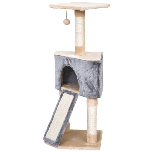 Pawhut Árbol Rascador Para Gatos 40x40x98 Cm Cueva Juguete Colgante Rampa Postes_0