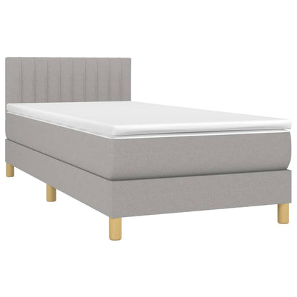 Cama Box Spring Con Colchón Tela Y Led Gris Claro 100x200 Cm / Vetonek_1