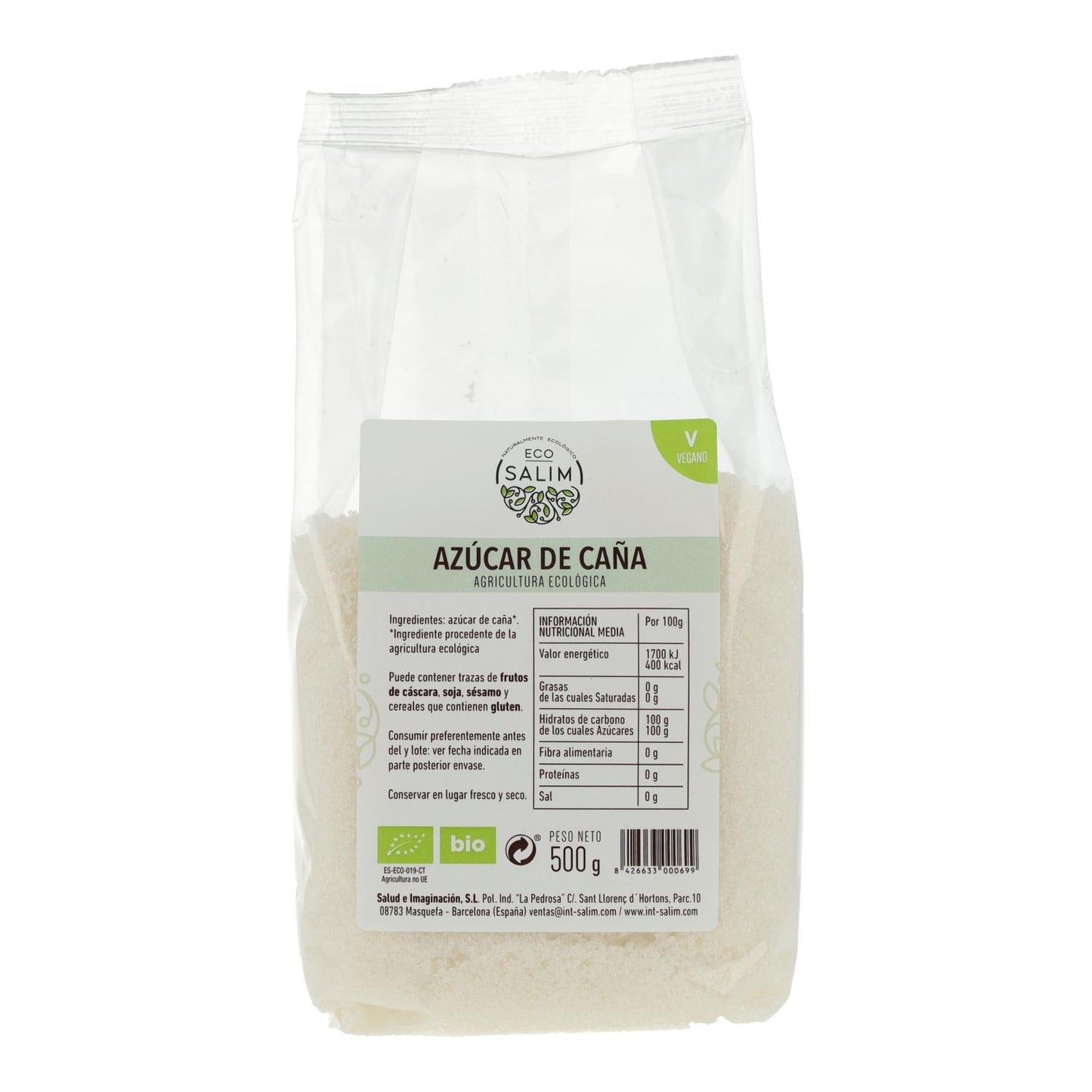 Açúcar de cana branco Eco-Salim 500 gramas