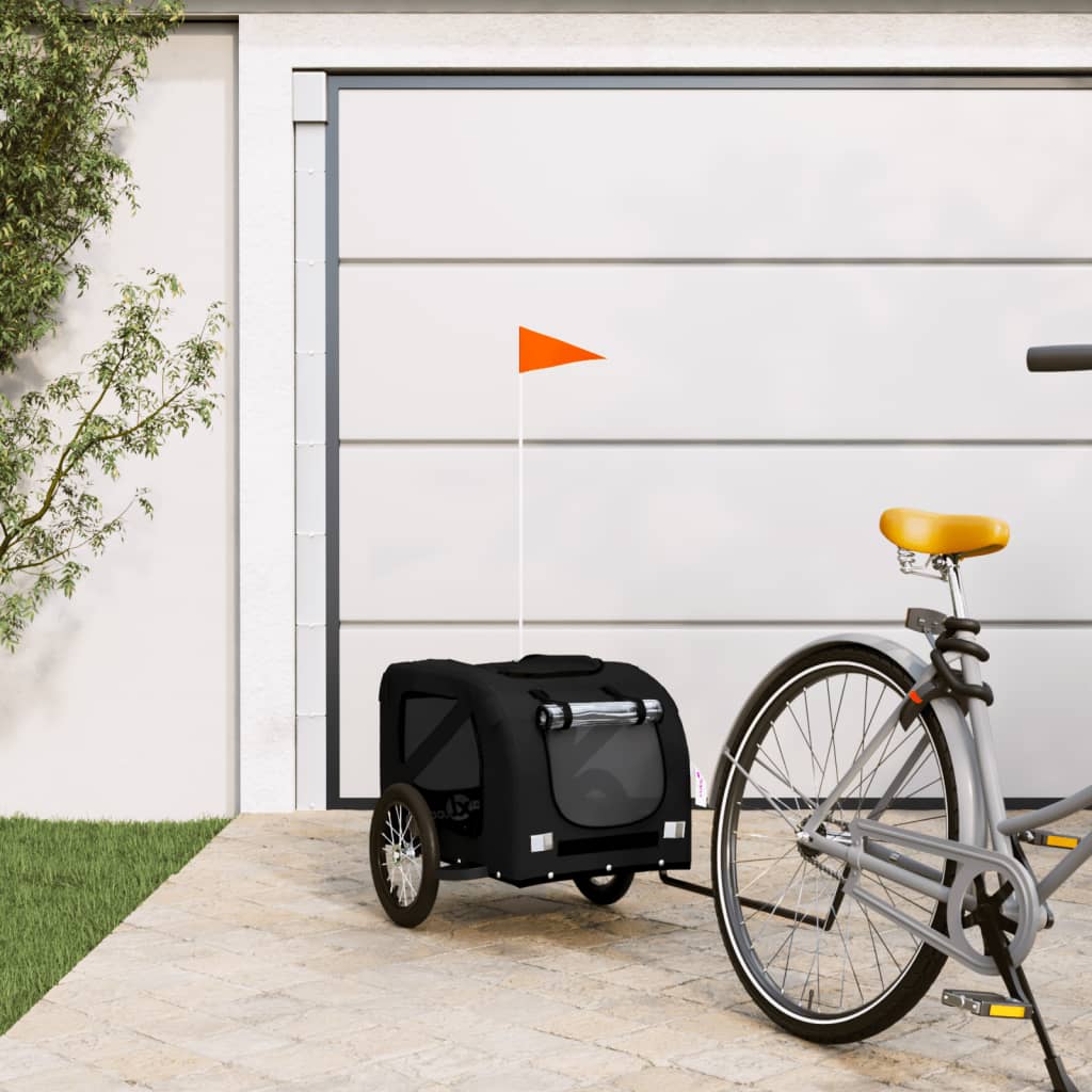 Remolque De Bicicleta Mascotas Hierro Tela Oxford Negro_1