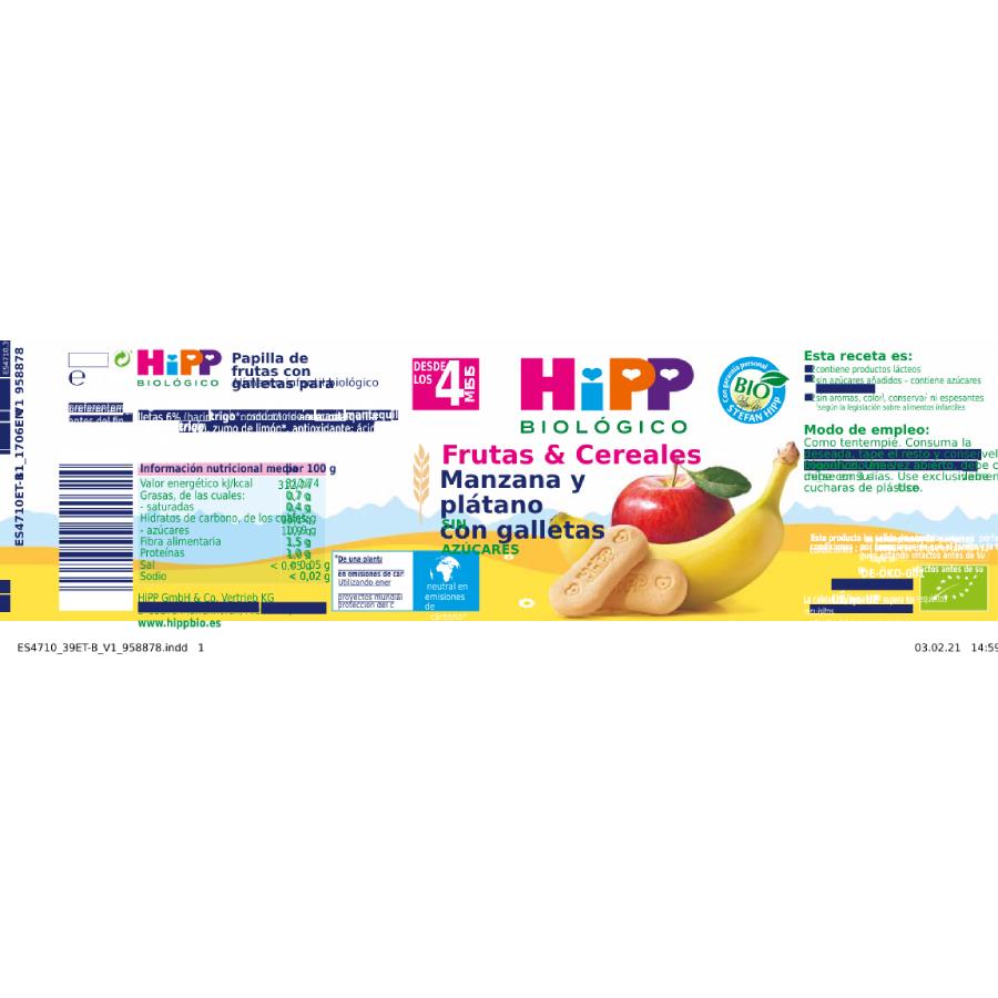 Embalagem x 3 Pote de Maçã e Banana Biológica com Bolachas +4 Meses HiPP 190 g