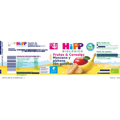 Pote de Maçã e Banana Biológica com Bolachas +4 Meses HiPP 190 g