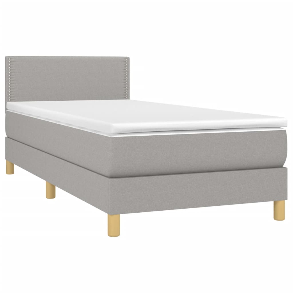 Cama Box Spring Con Colchón Tela Y Led Gris Claro 100x200 Cm / Vetonek_2