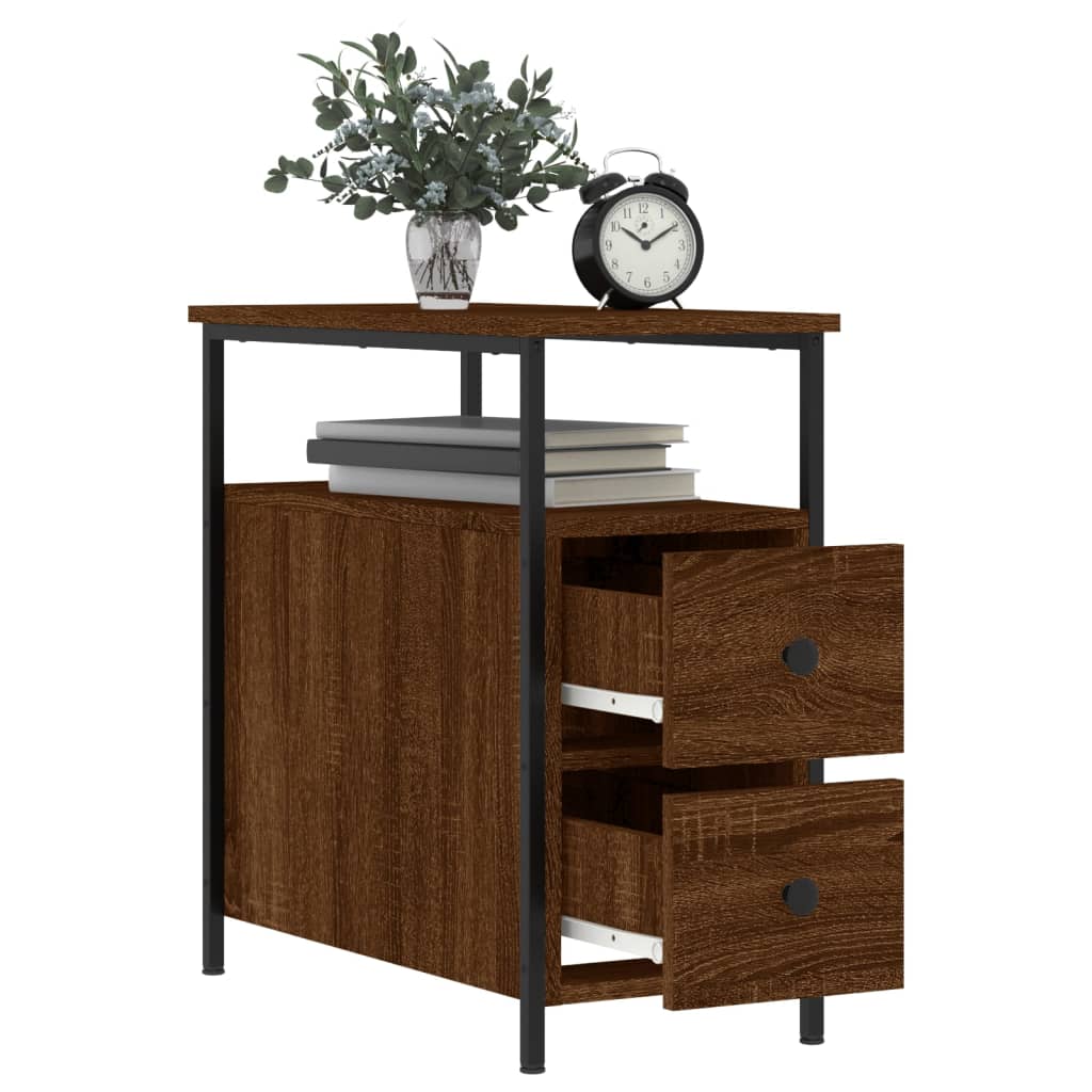 Mesita De Noche Madera De Ingeniería Marrón Roble 30x60x60 Cm_2