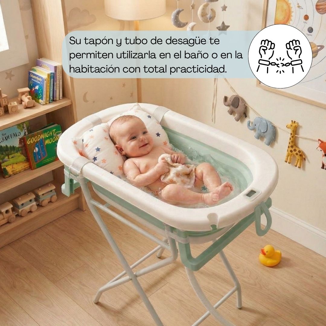Bathby | Bañera Bebé Verde Con Cojín, Termómetro Y Soporte Plegable | Ligera, Segura Y Compacta Para Recién Nacidos_3