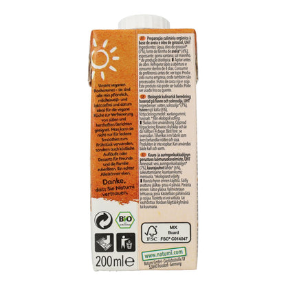 Natumi Creme de Aveia Líquido Biológico para Cozinhar, 200 ml
