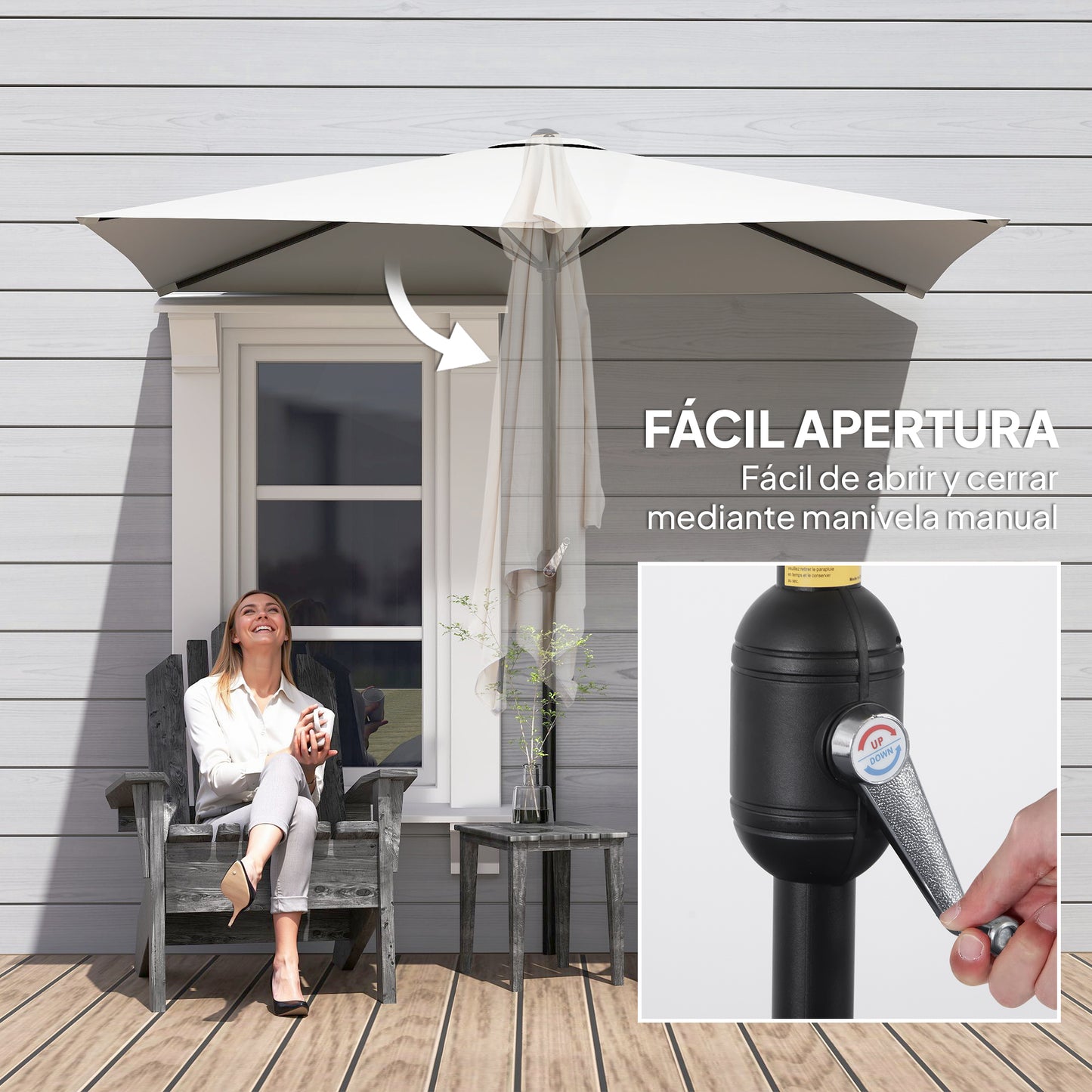Outsunny Media Sombrilla 230x130x245 Cm Parasol De Pared Con Manivela Crema_3