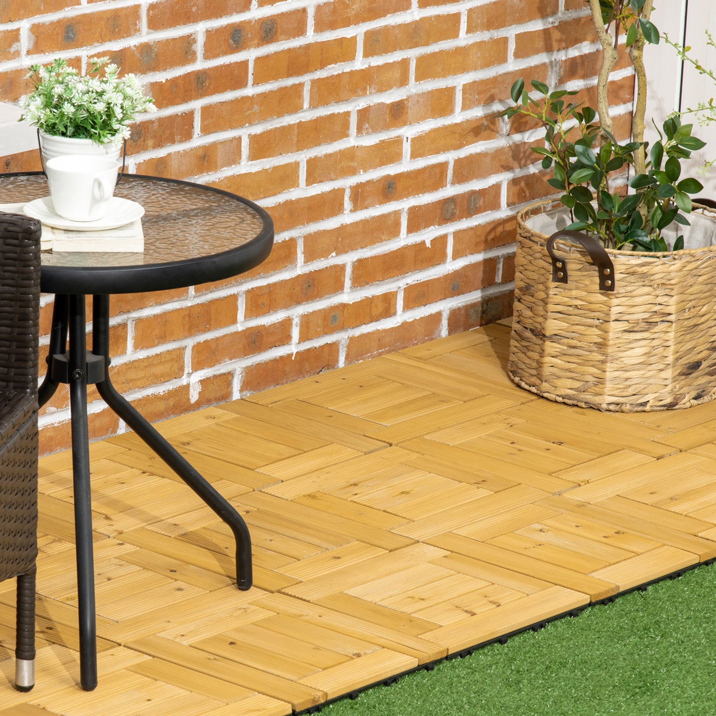 Outsunny Set De 27 Piezas Baldosas De Madera 30x30 Cm Área De 2,43m² Para Jardín_1