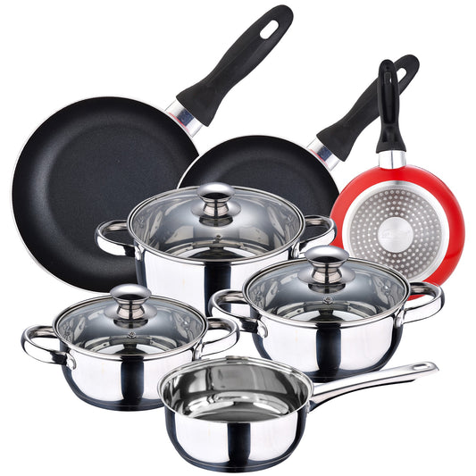 Batería 7 Piezas S.ignacio Faro Y Set 3 Sartenes Ø16/ø20/ø24 Cms Rojo, Aluminio Prensado, Antiadherente, Inducción