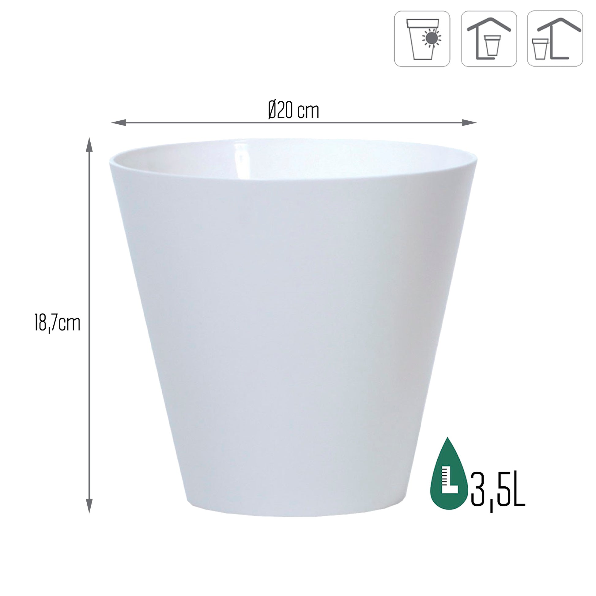 Maceta Tubus 3,5l., Dimensiones (mm) 200x200x187, Color Blanco