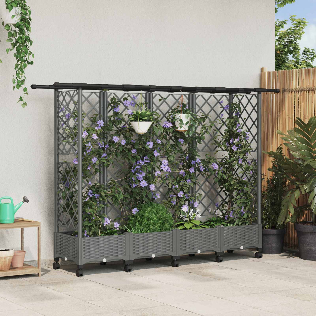 Cama Elevada Con Trellis Y Techo Gris Claro 202,5 X 40 X 127 Cm_1