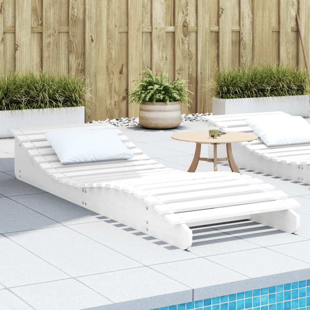 Tumbona De Madera Maciza De Pino Blanca 205x70x31,5 Cm / Vetonek_4
