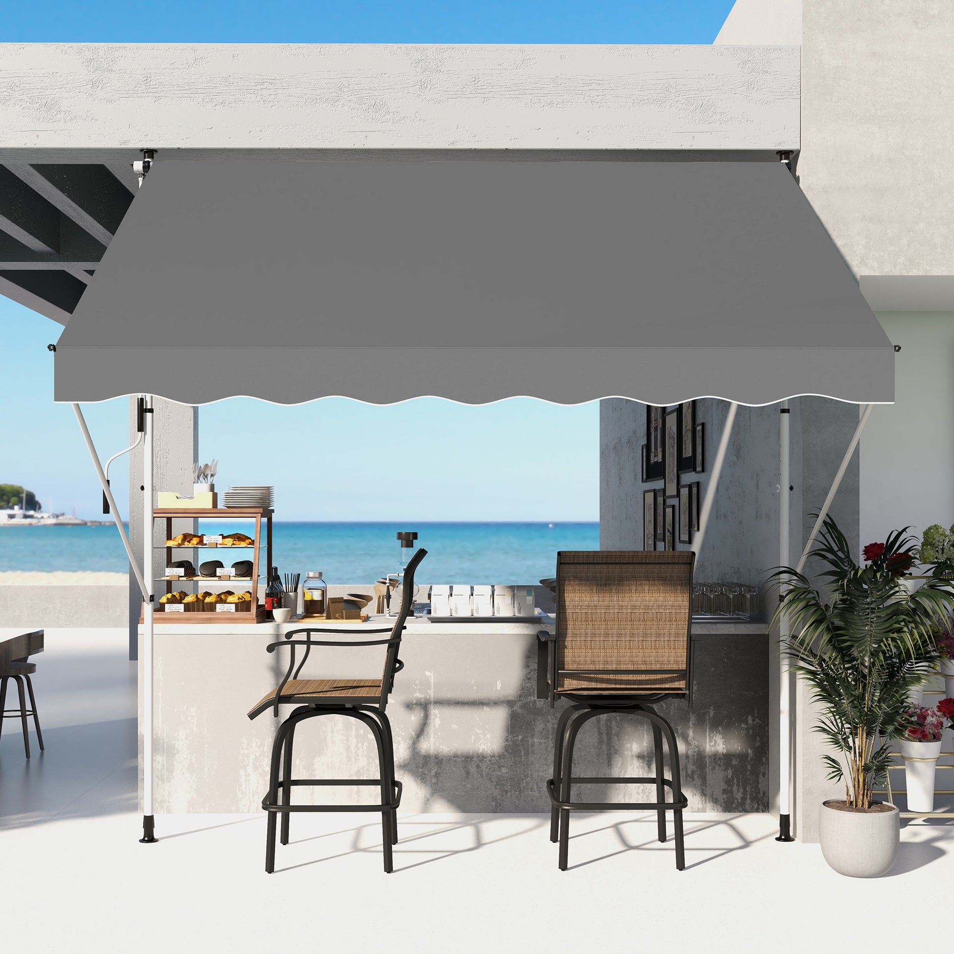 Outsunny Toldo Manual Retráctil 300x150x170-280 Cm Con Altura Ajustable Gris_1