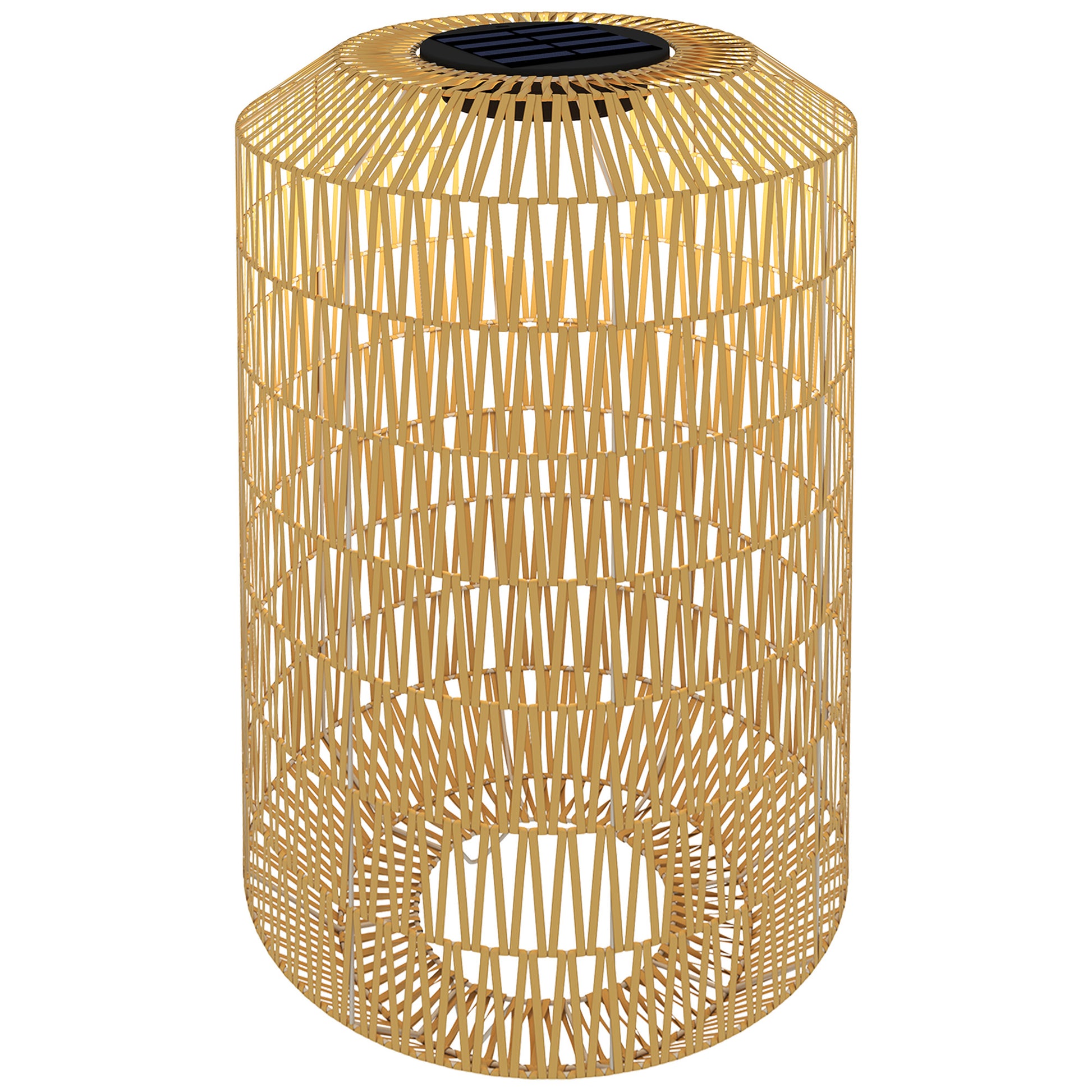 Outsunny Linterna De Jardín De Ratán Sintético Con Luces Led Ø30x55 Cm Natural_0