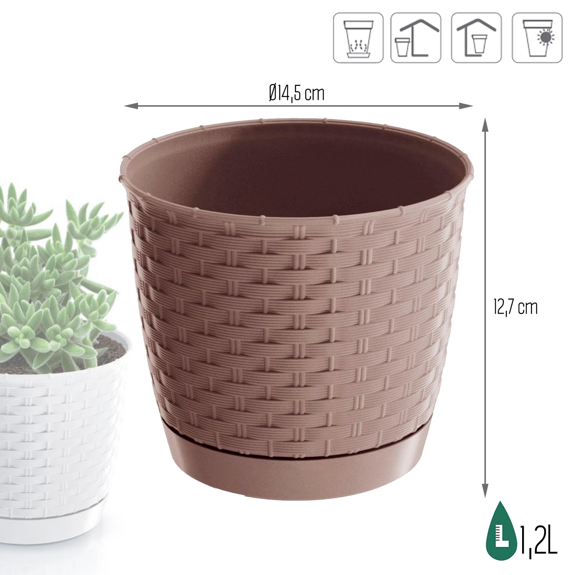 Maceta Ratolla Round 1,2l., Dimensiones (mm) 145x145x127, Color Mocca